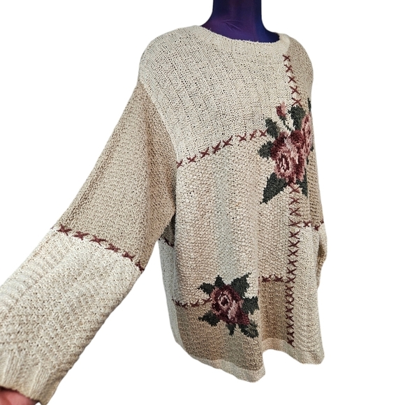 Jones New York Handknit Baggy Colorblock Floral Sweater Size‎ 2X Women's C53 - Picture 7 of 11